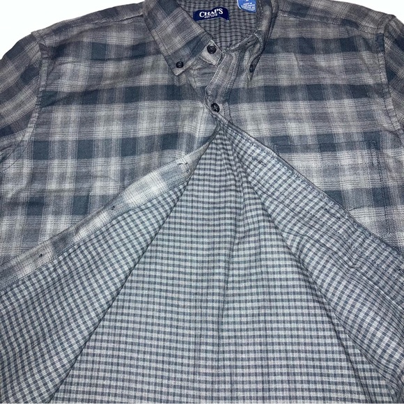 Chaps long sleeve thick button down plaid gray and charcoal EUC size medium - Picture 5 of 5